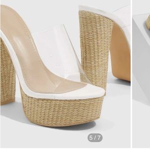Clear strap slip on heeled mules